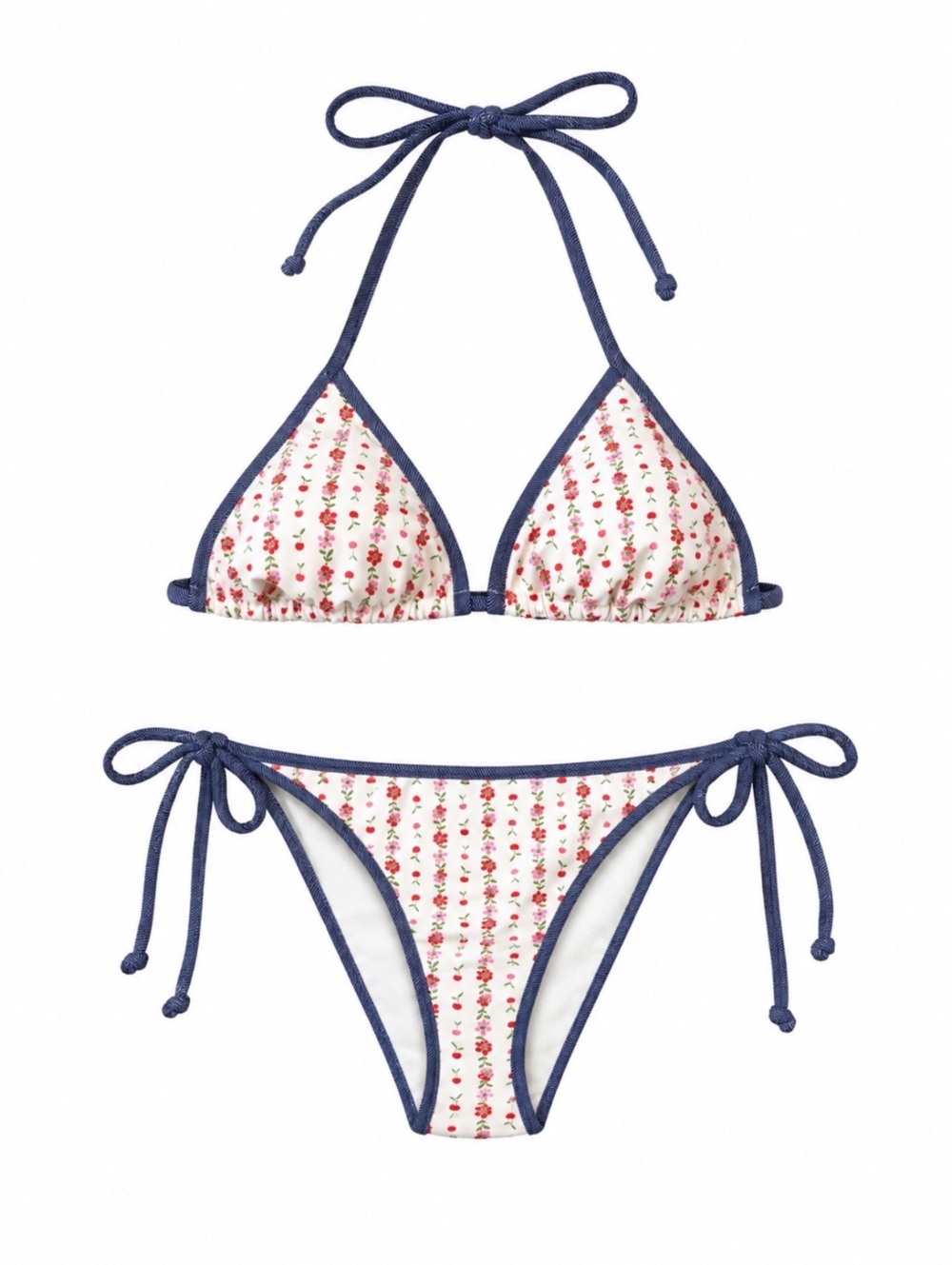 Wild Fable Two-Piece Bikini Set with Floral Print and Navy Trim
